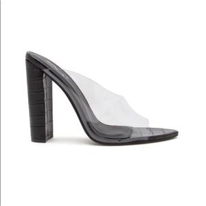 Qupid Womens Sandals Size 6 Black PU Clear Animal Print Heels